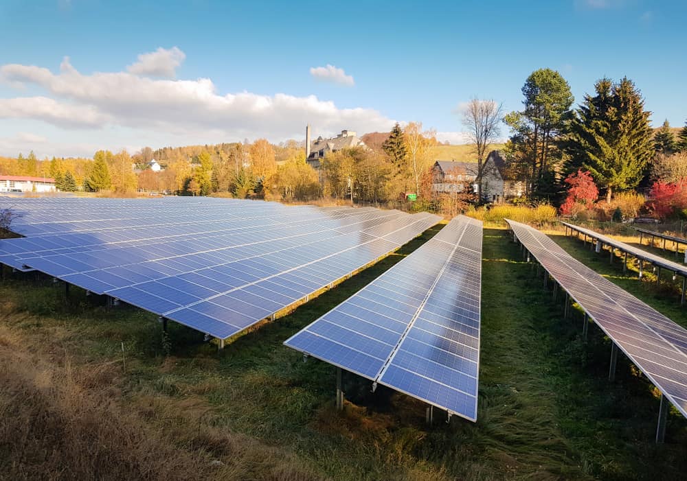 solar panels under sunny sky