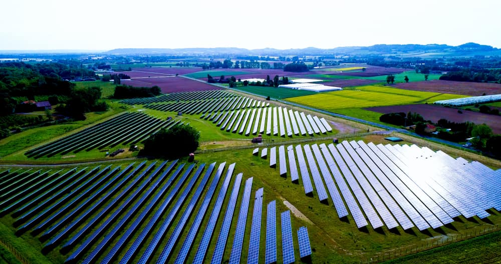 Solar panels in aerial view